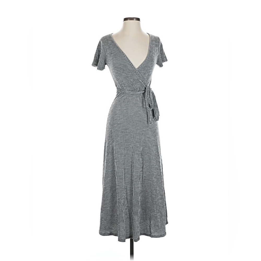 Sm | Caution to the Wind Black and White Striped Wrap Dress